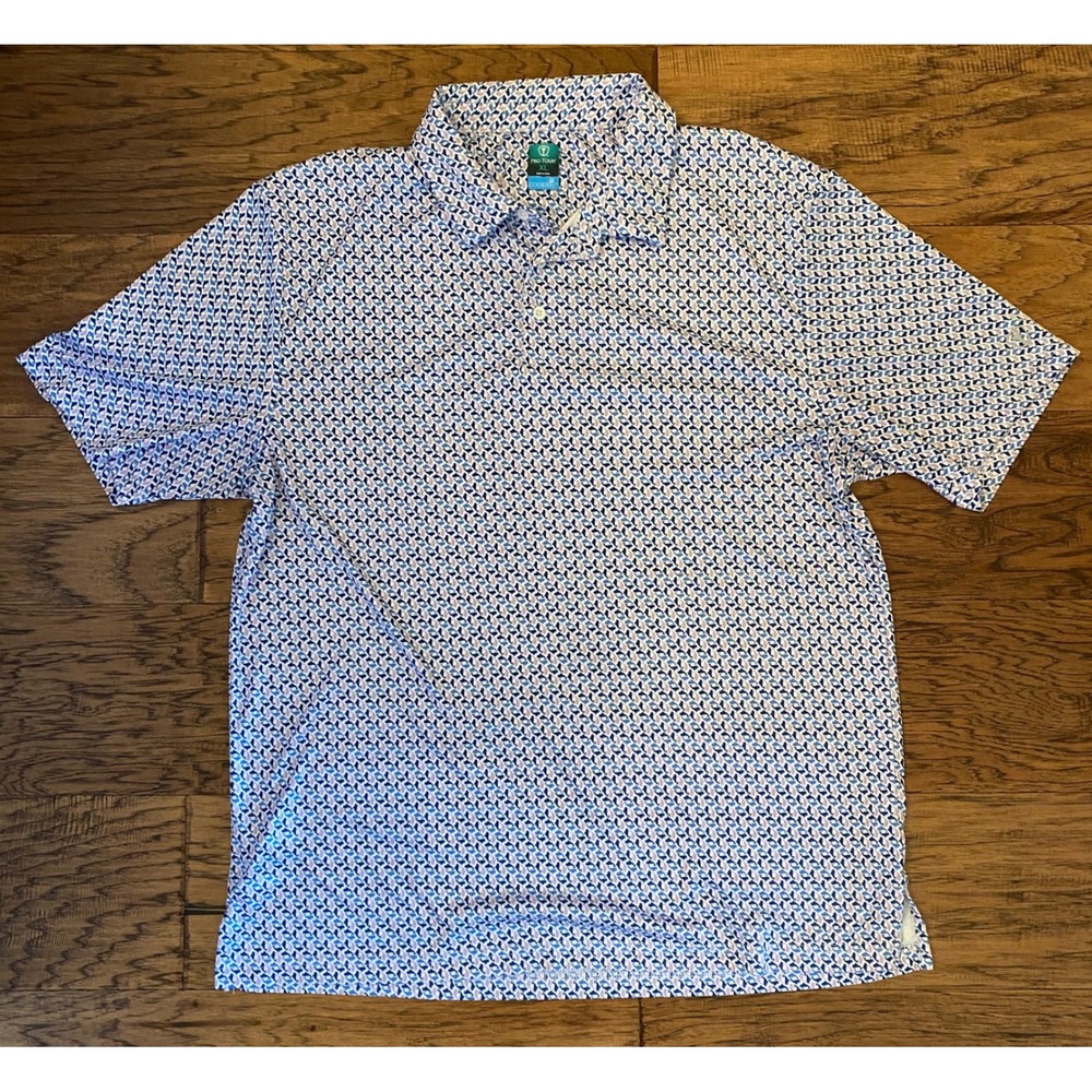 Pro Tour Coolplay Mens XL Golf Polo Shirt Blue Pink Geometric Print Short Sleeve